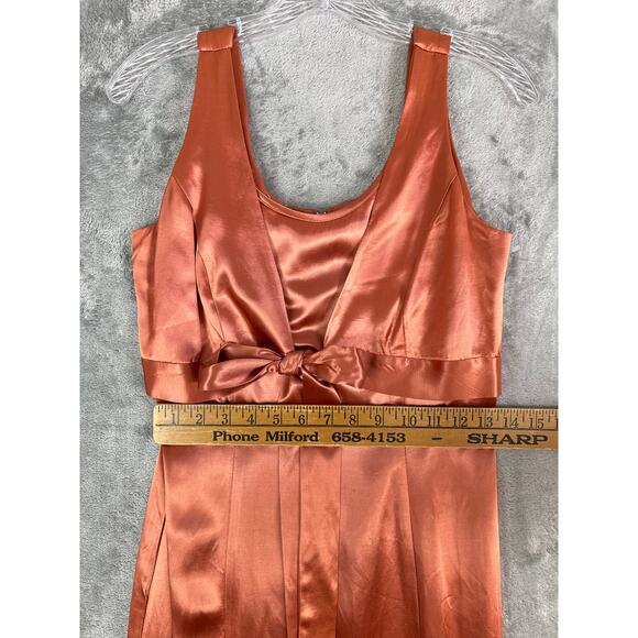 Vintage 90s Y2K Just Choon Peach Copper Satin Dress 7 Maxi Midi Vamp Vixen Shiny - Picture 15 of 16
